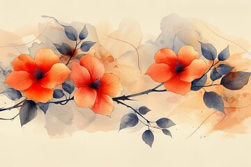 A pastel-colored wedding invitation card with an elegant floral frame, framed by gold lines and marble abstract design, with ample blank space