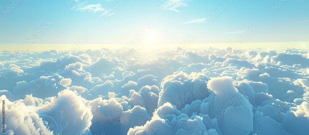 Poster a scenic view of the sky at sunrise with fluffy white clouds and a vast expanse of blue perfect for 
