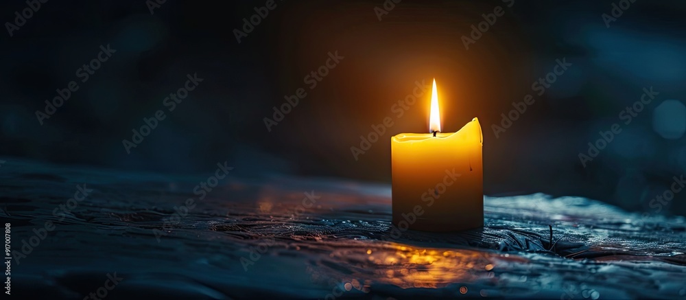 Poster dimly lit candle casting a glow in the dark with copy space image