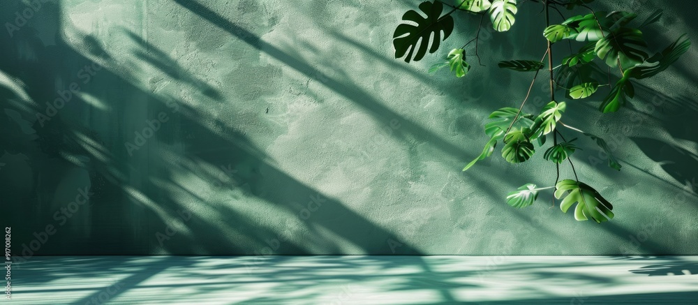 Aufkleber showcase products with a studio backdrop featuring a green wall and shadowed leaves from a window pr