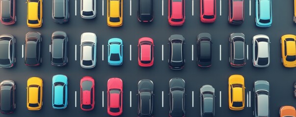 Top-down view of a congested road filled with cars of various colors.
