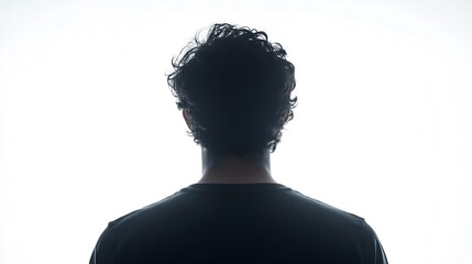 Back side silhouette of male person  back view back lit over white : Generative AI
