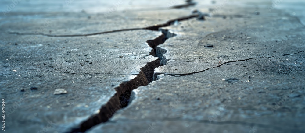 Poster Detailed close up of cracks on a sidewalk with ample copy space image