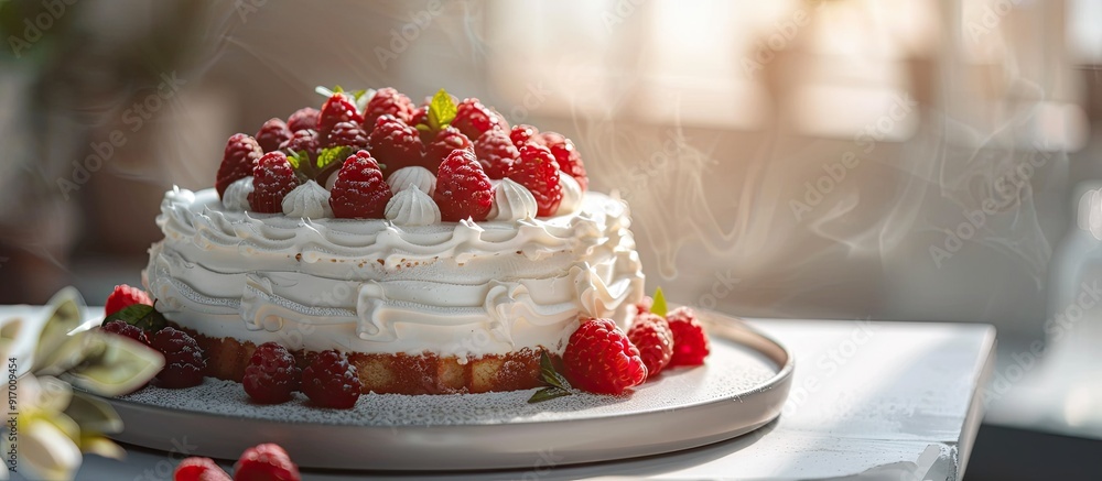 Poster a cake that is freshly made with a natural look and copy space image