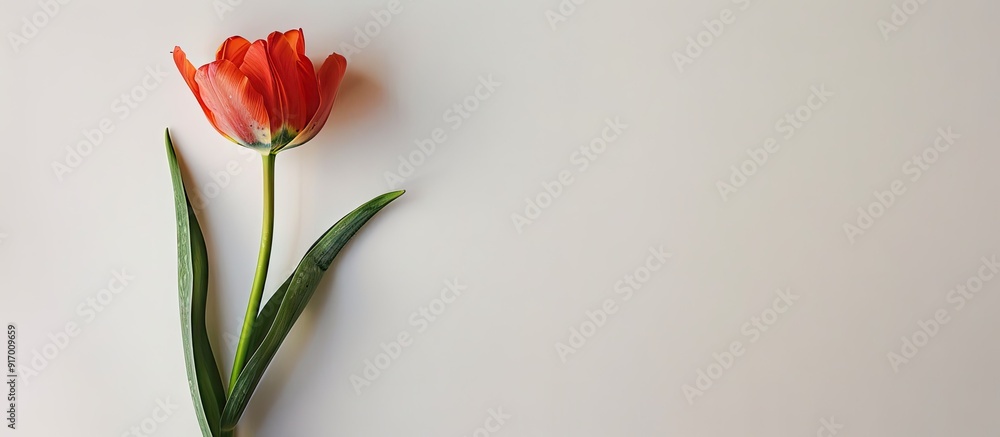 Aufkleber A top down view of a solitary tulip on a white background with copy space image