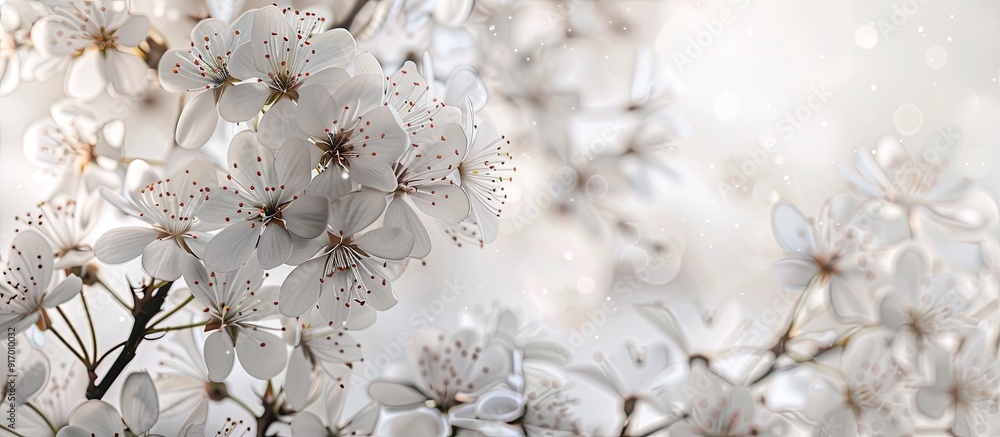 Poster close up of blossoming wild fruit tree flowers an exquisite white floral display marking the onset o