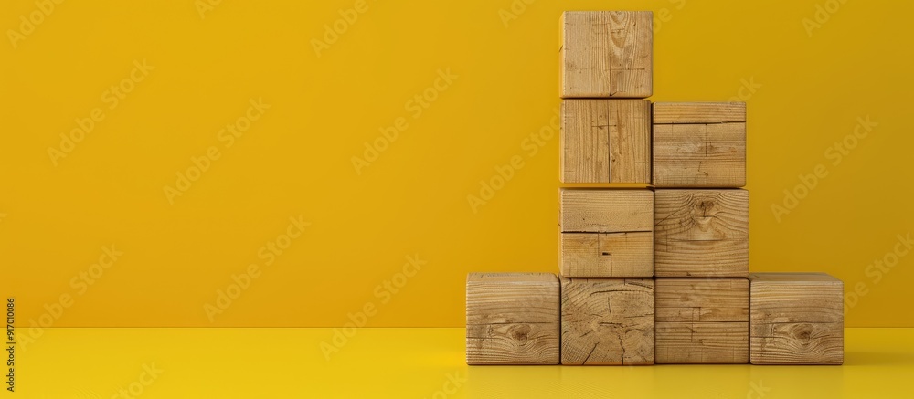 Poster a symbolic wooden block display with a yellow backdrop serves as a message for strategic planning em