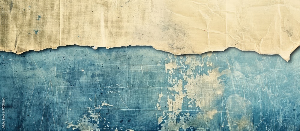 Poster vintage style design with a panoramic background on an old rough blue paper texture with a faded sur
