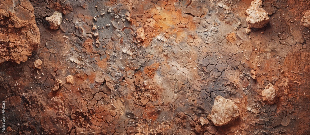 Poster copy space image of a textured mineral abstract ground with red soil creating a natural background