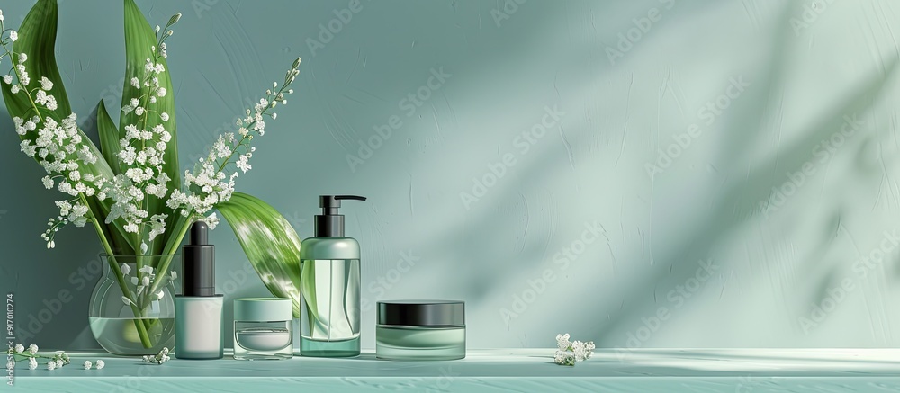 Poster face cosmetics set featuring lily of the valley ideal for refreshing skincare routines displayed in 