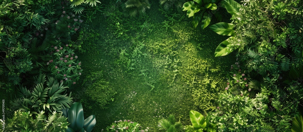 Poster various colors and textures enrich a garden grassy background creating an appealing view for your co