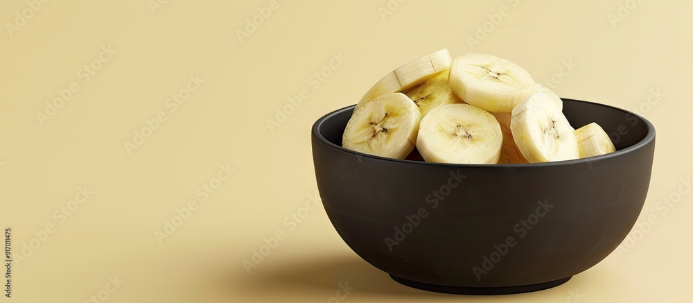 Poster bowl with freshly sliced bananas with copy space image