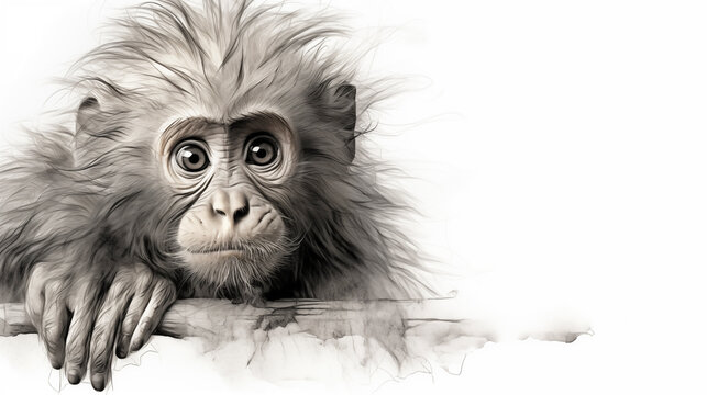 baby monkey drawing, monkey pencil drawing vintage. 