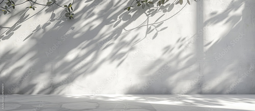 Poster white concrete encases the floor and walls casting delicate leaf and branch shadows creating a subtl