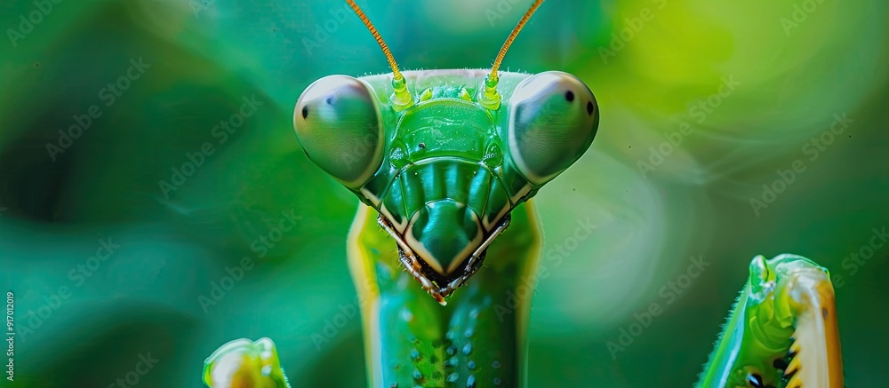 Poster Close up photo of a praying mantis with copy space image