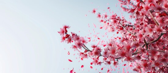 Fototapeta premium Cherry blossoms in autumn bloom beautifully against a clear sky with space for text or other elements in the image. . image with copy space