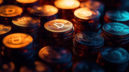 Golden Bitcoin Stacks with Warm Lighting