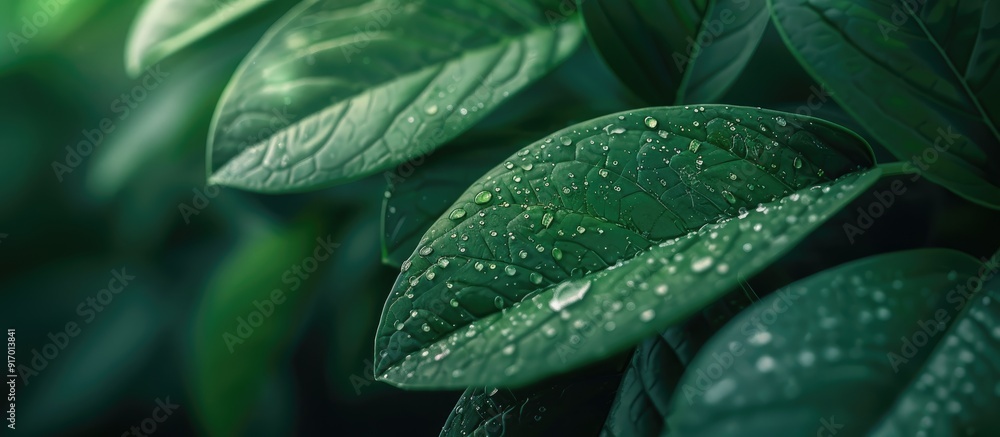 Poster close up photo capturing the textured details of a green leaf providing a natural and comforting bac