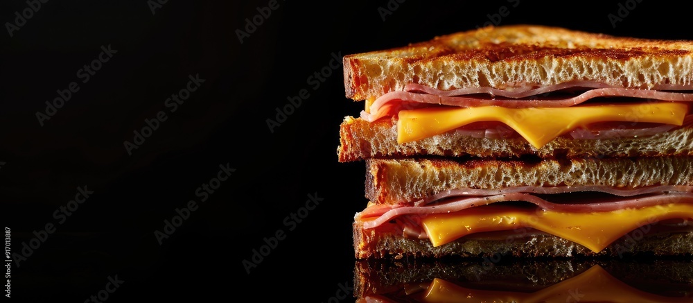 Poster grilled ham and cheese sandwich with copy space image