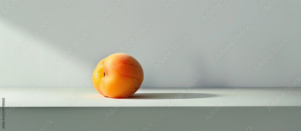 Poster An apricot on display against a plain background with copy space image