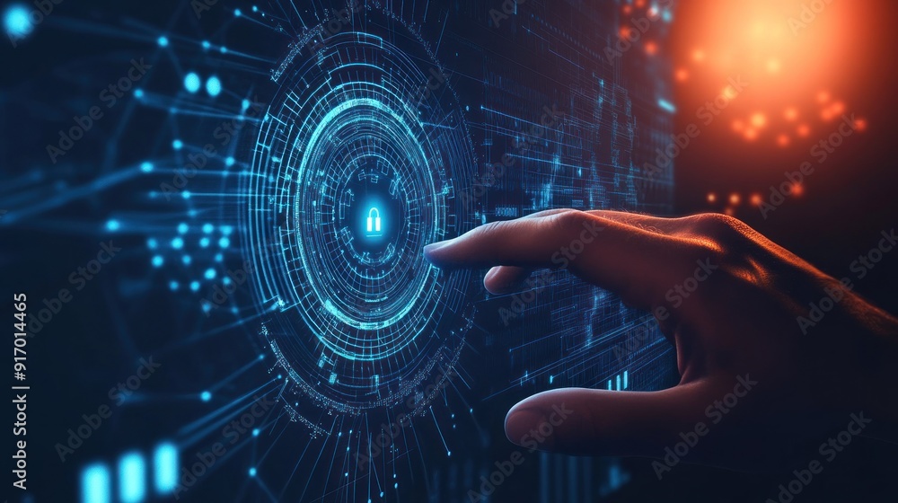 Aufkleber hand interacting with a digital interface with a security icon