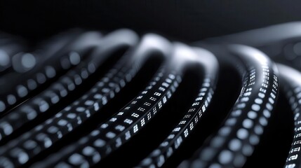 Data evaluation through automated portals top view demonstrating accuracy digital binary as object Black and whiteselective focus on foreground, copy space for text, ultra HD,