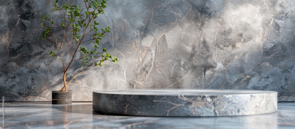 Poster stylish natural stones create a perfect backdrop for showcasing products on a podium with copy space