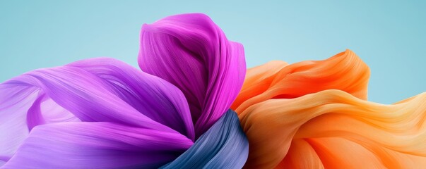Abstract Digital Art of Flowing Fabrics in Purple, Teal, and Orange Colors