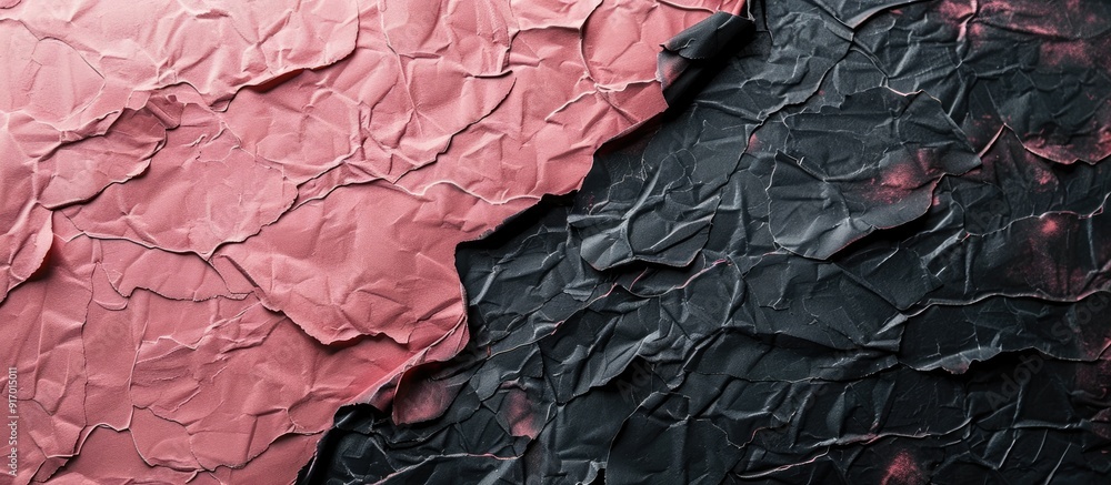 Poster detailed close up shot of textured pink and black paper ideal for use as a banner background with am