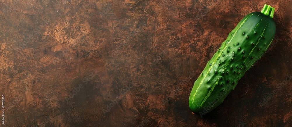 Poster top view of a cucumber on a brown background with copy space image available