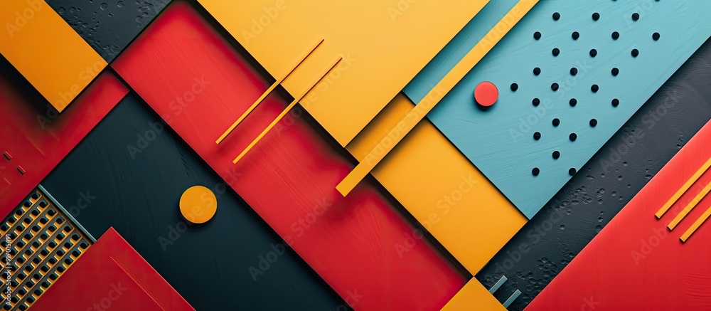 Poster top view flat lay of colorful abstract geometric design perfect for copy space image