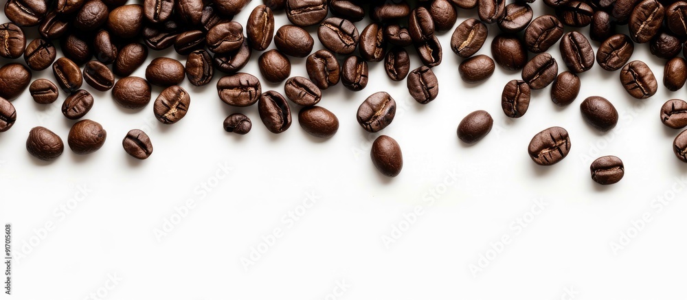 Poster coffee beans arranged in a border formation on a white background allowing for copy space image