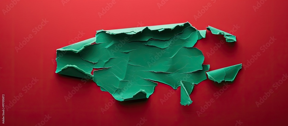 Poster symbol of making tasks easier displayed on torn green paper against red backdrop with copy space ima