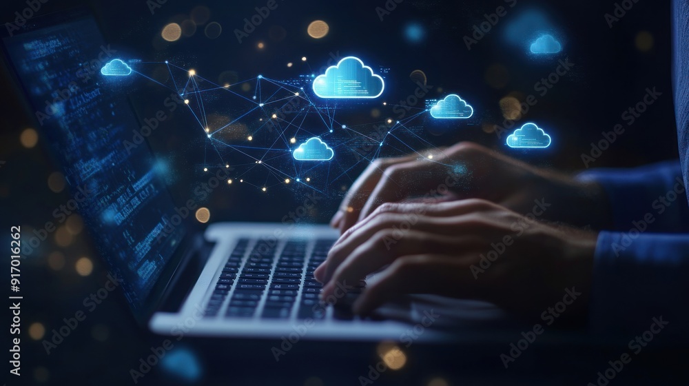 Aufkleber cloud computing concept with network connections
