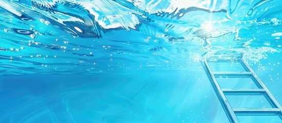 Ladder in striking blue swimming pool with ample copy space for resort or summer holiday themes emphasizing sports and activities