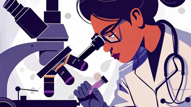Vector art of a healthcare professional using diagnostic equipment is set against a clean white background. Focus on the intricacy and detail of the tools.