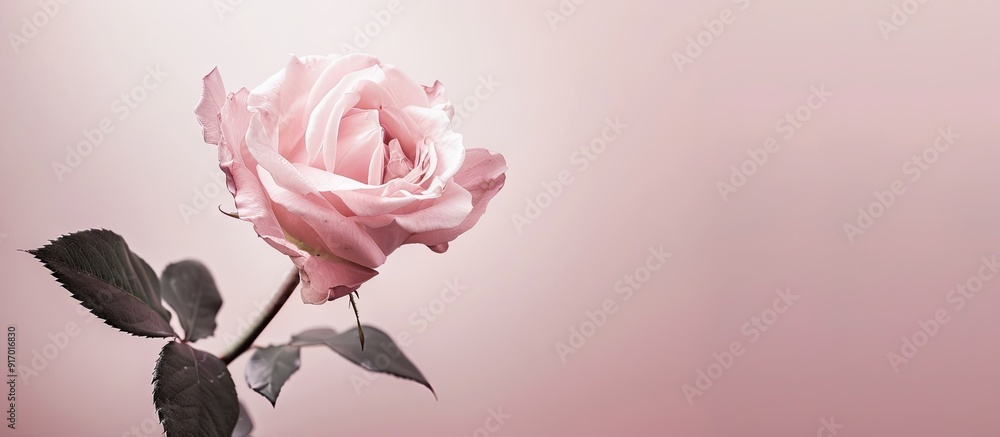 Poster A straightforward picture featuring a soft pink rose with a plain background and empty copy space image for text or design