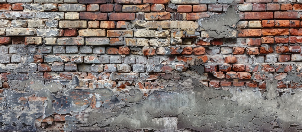 Poster brick wall with a mix of old and new bricks provides a versatile background for design and presentat