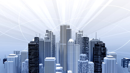 Network city communication technology business 3D illustration