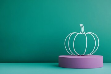 Radiant Purple Podium with White Pumpkin Outline on Green Background
