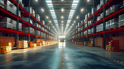 Logistic storage stock depo port dock warehouse inside. Business shipping transportation. Graphic Art