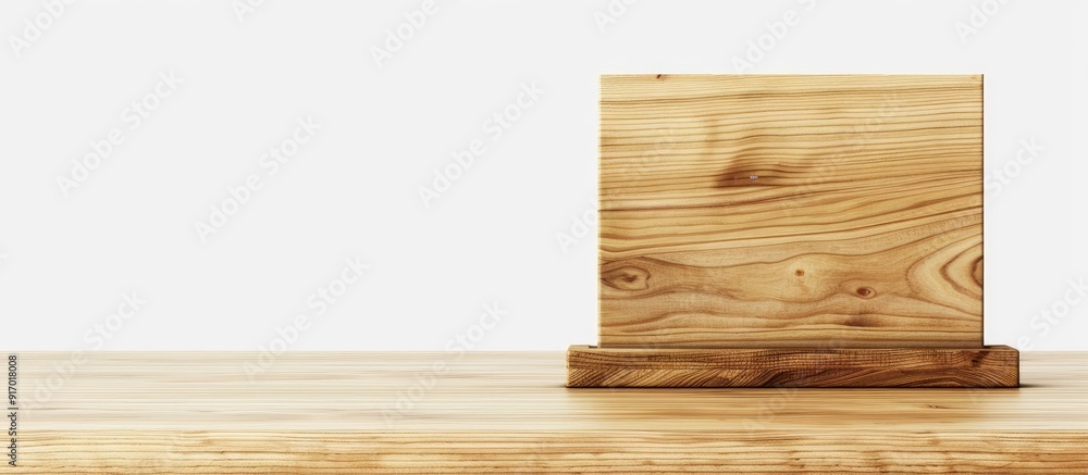Poster wooden table with a menu holder placed on it set against a white backdrop with a clean copy space im