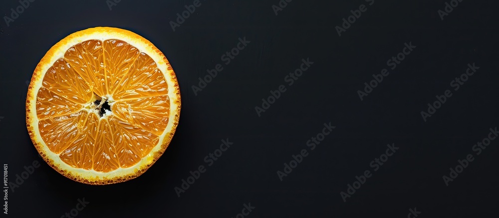 Poster black background with sliced orange citrus in view featuring copy space image