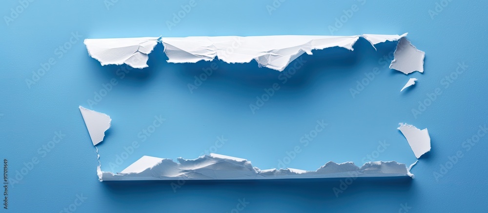 Poster a torn piece of paper with a remote work message against a blue backdrop serves as a symbolic image 