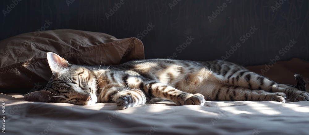 Aufkleber egyptian mau cat with adorable features resting gracefully on a comfortable bed creating a charming 