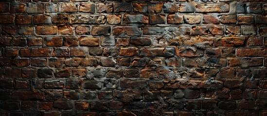 Darkly textured old brick wall background providing the perfect copy space image