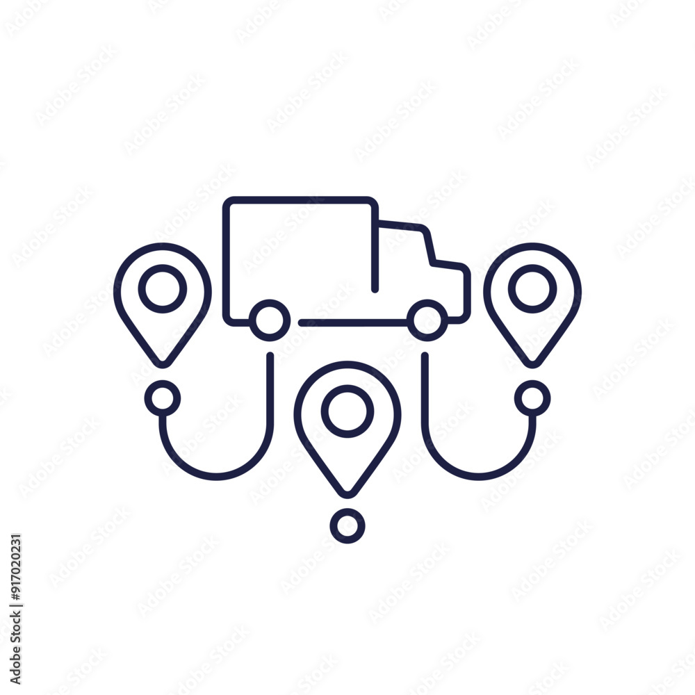 Sticker delivery icon with a van, line vector