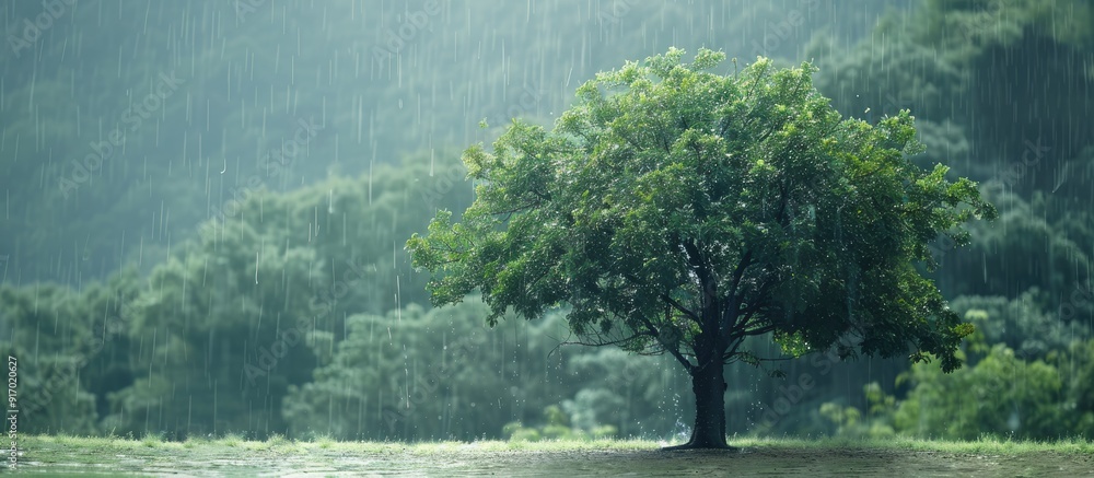 Poster Breathtaking scene of a tree with copy space image as rain approaches