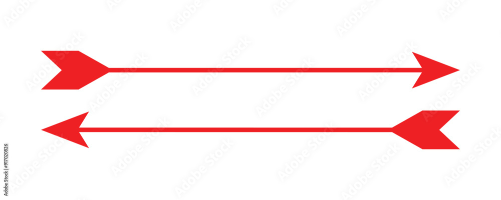Poster long arrow icons set. vector set of trendy long arrows left and right in flat style. red large forwa