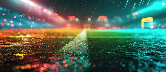 The ambiance of a football field is enhanced by vibrant lighting colors and melodic sounds creating a visually stunning setting with copy space image